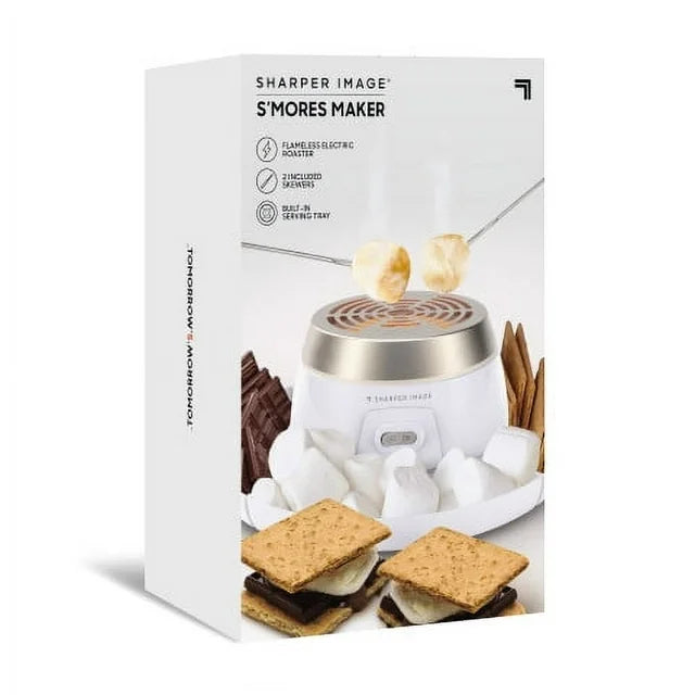 Tall white s'mores maker box with toasted marshmallows on the front