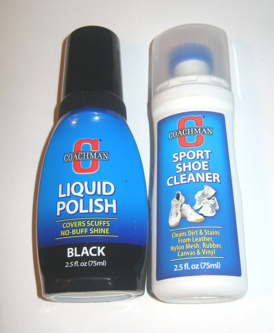 Coachman black liquid shoe polish and Sport Shoe Cleaner bottles, 2.5 fl oz each