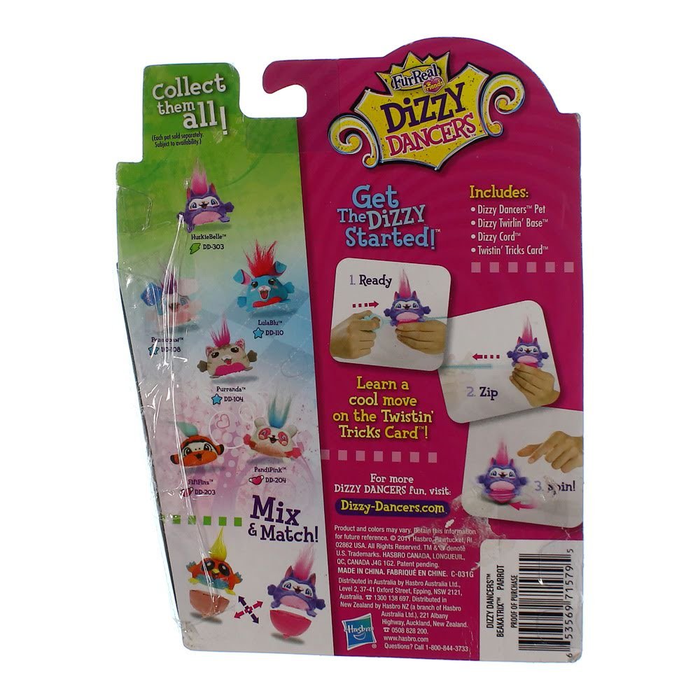 Back of the spinning pet package showing collectable pets and ready, zip, spin steps