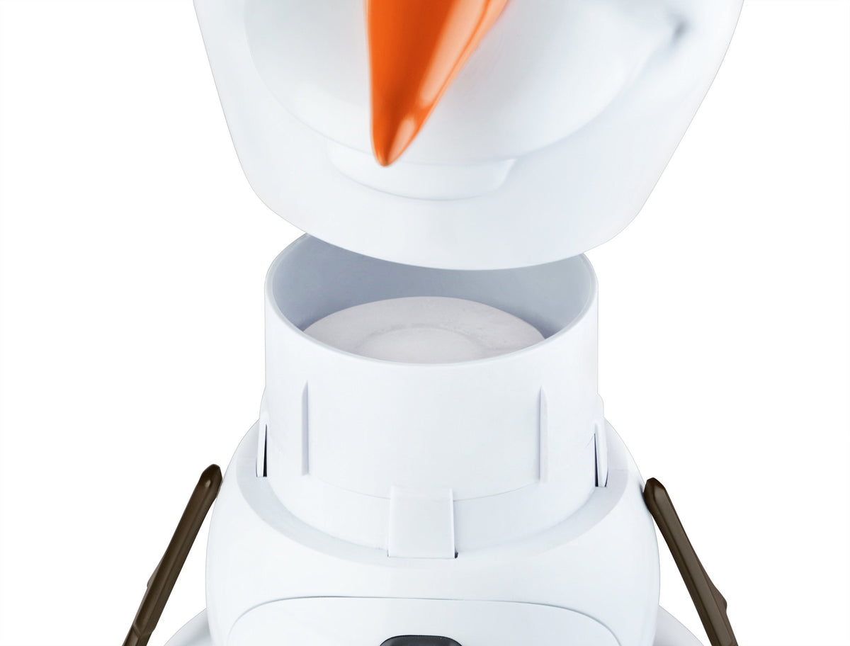 Olaf head lifted off to show the ice chamber with a round ice block inside