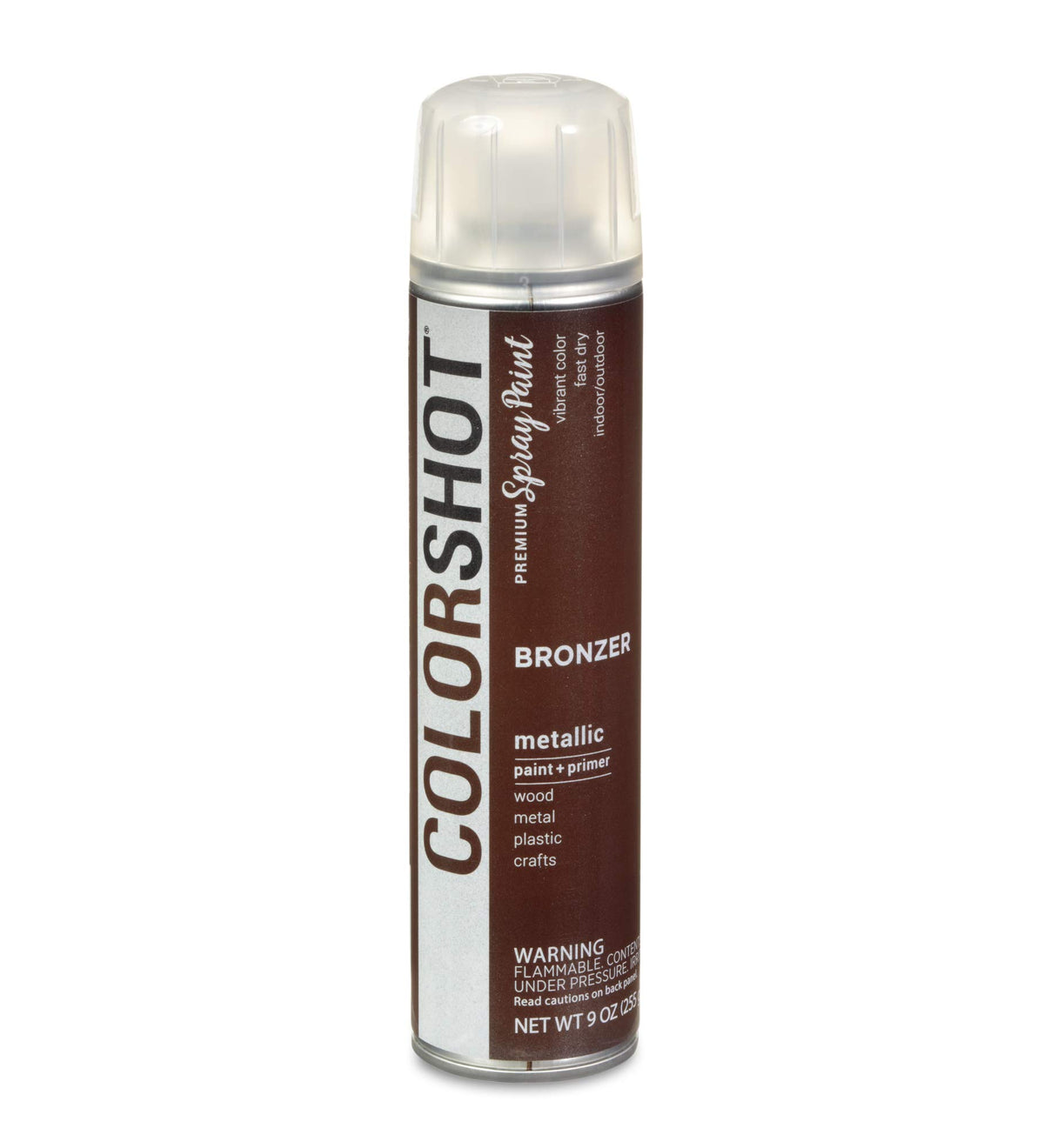 Brown 9 oz can of metallic spray paint and primer in shade Bronzer