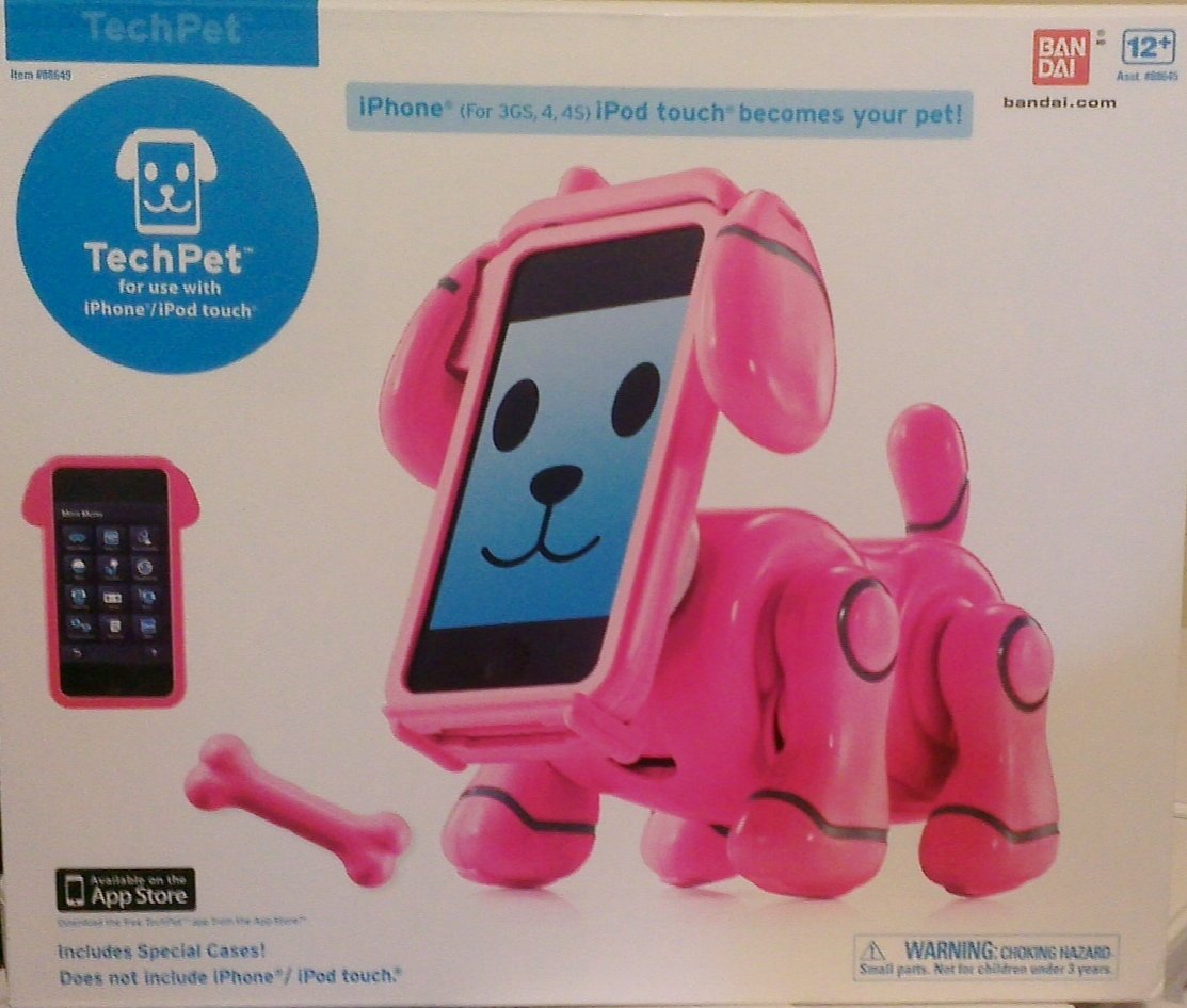 Bandai TechPet box with a hot pink robot puppy, phone face, bone and pink case