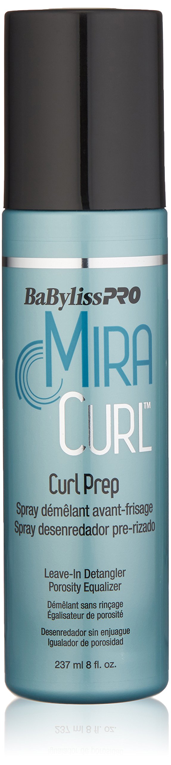BaBylissPRO MiraCurl Curl Prep leave-in detangler spray, teal 8 oz bottle