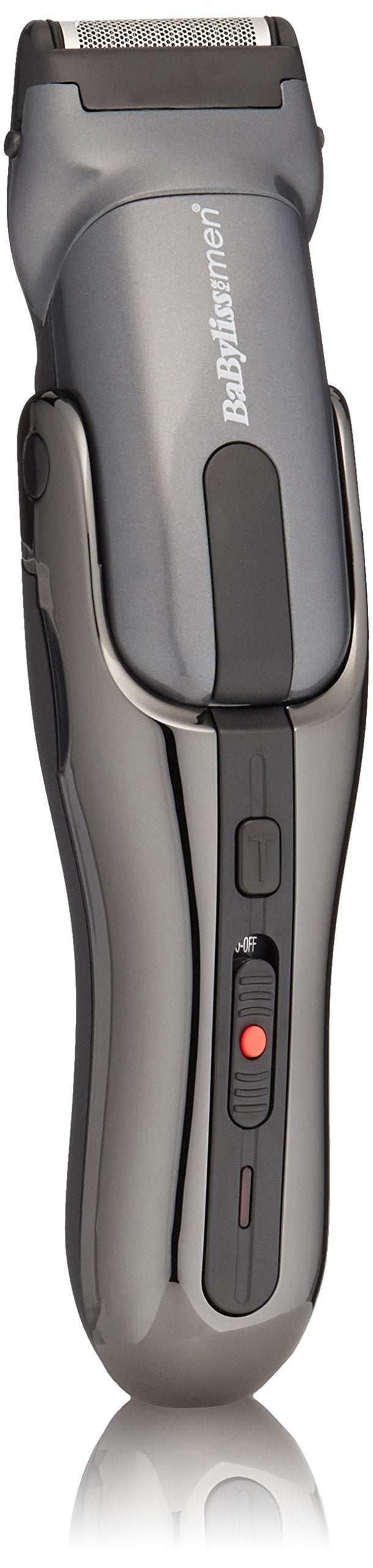 Gunmetal grey BaByliss for Men trimmer with foil shaver head, front view