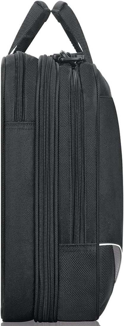 Side view of the laptop case showing its zip compartments and handles
