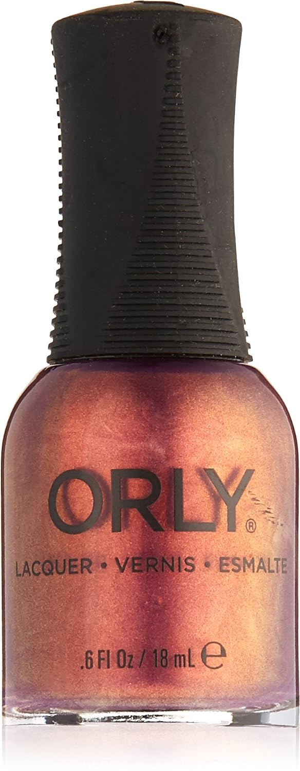 ORLY Fantasea nail polish bottle, copper-orange shimmer shifting to purple, black cap