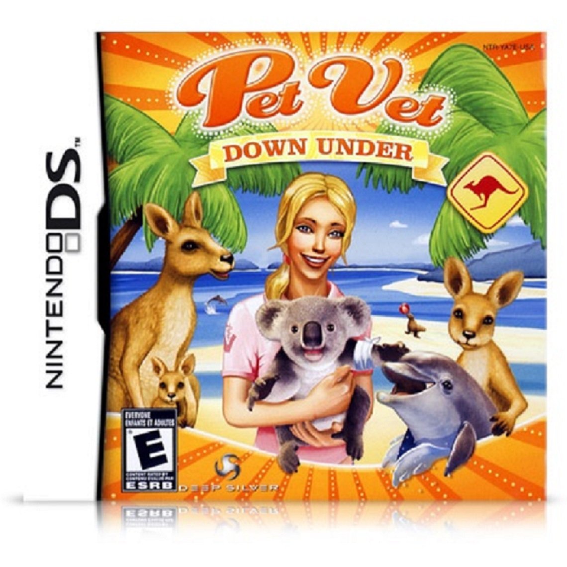 Pet Vet Down Under DS case with a vet holding a koala beside kangaroos and a dolphin