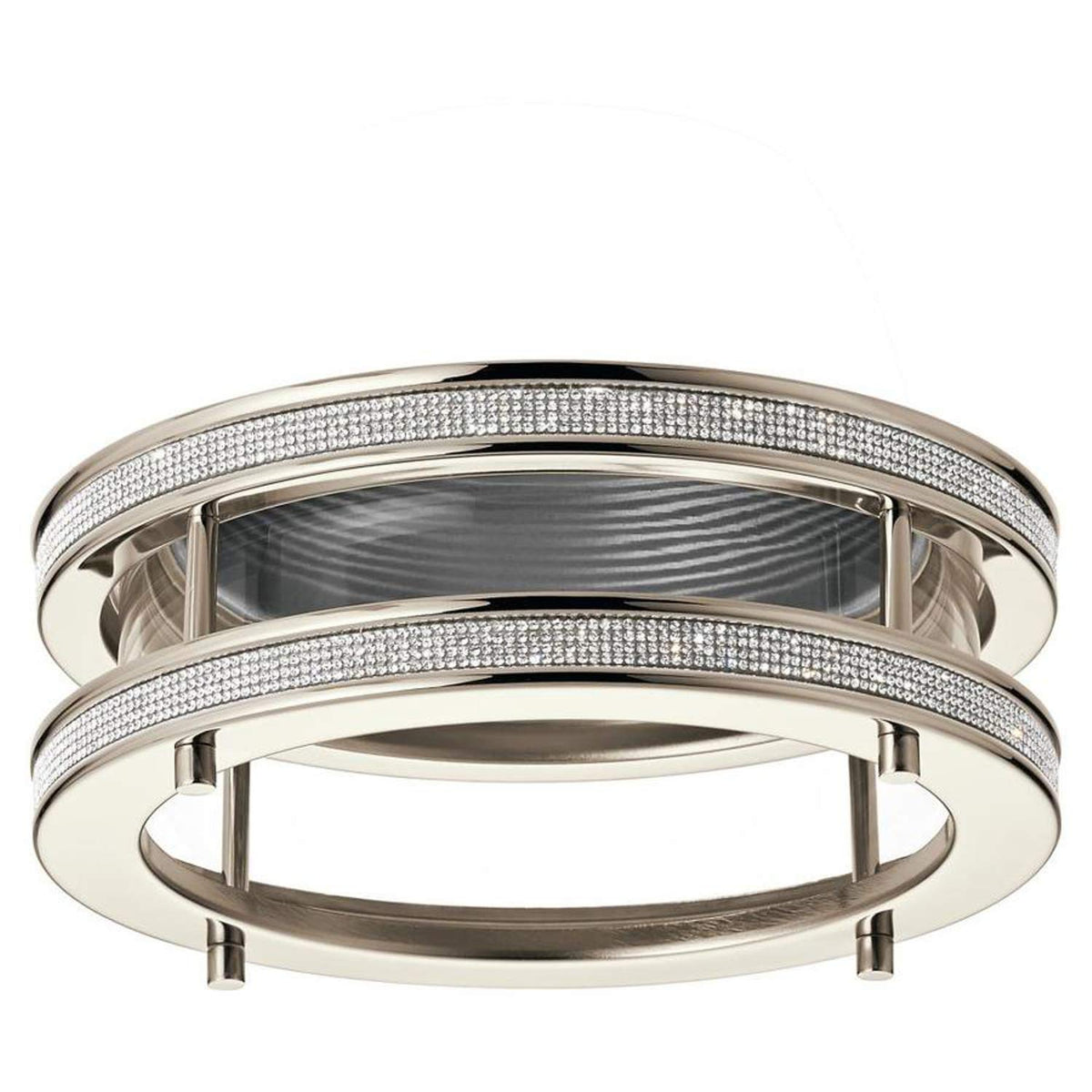 Polished nickel recessed light trim with two rings set with rows of small crystals