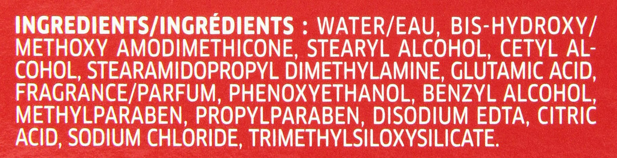 Close-up of the ingredient list in white text on a red label