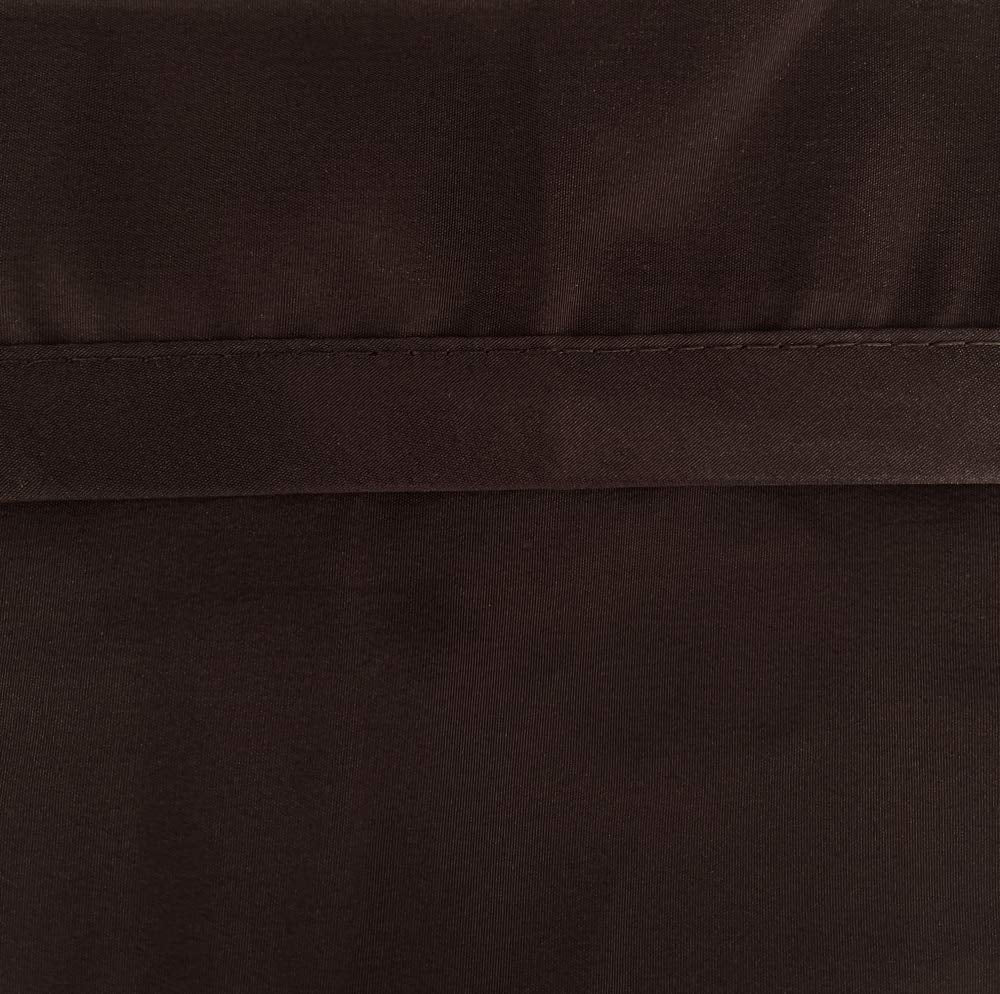 Close-up of a stitched seam on chocolate brown poly nylon apron fabric