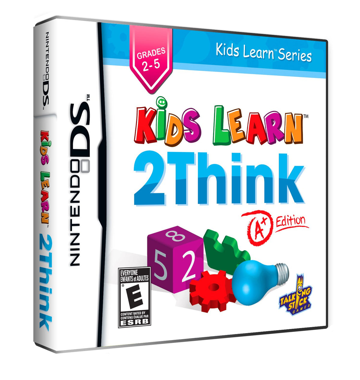 Kids Learn 2Think A+ Edition DS case for grades 2 to 5 with a dice, gear and light bulb