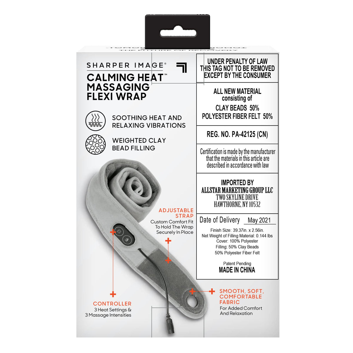 Back of flexi wrap box with rolled grey wrap, controller and filling details