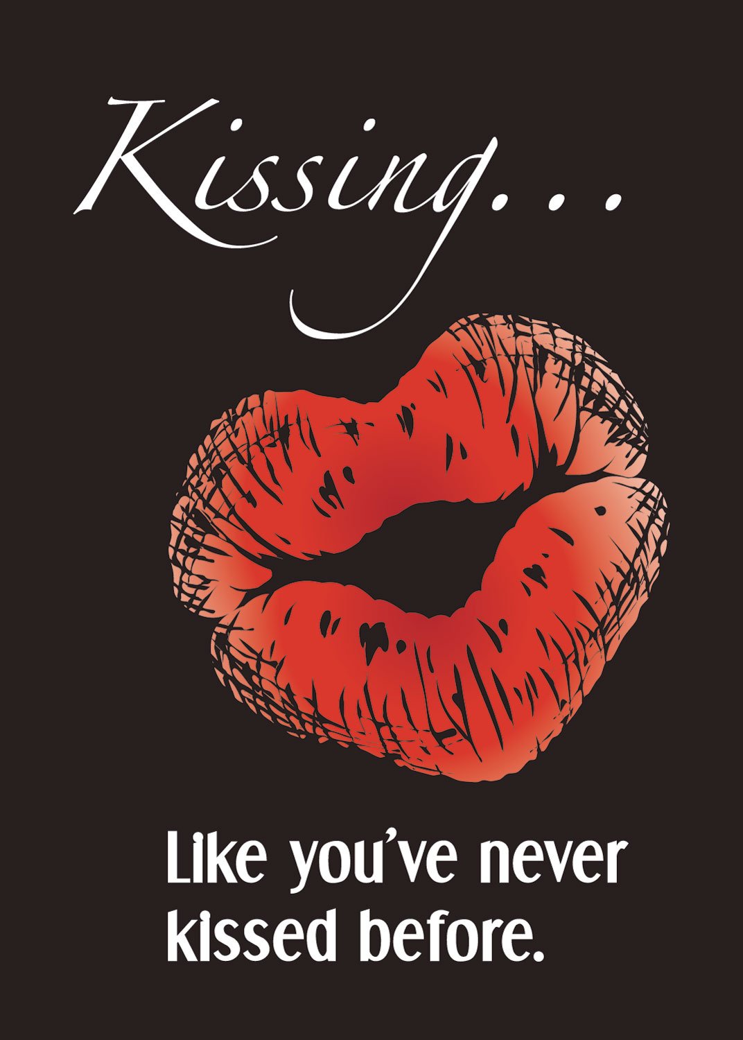 Black booklet cover with red lipstick lips and white script lettering