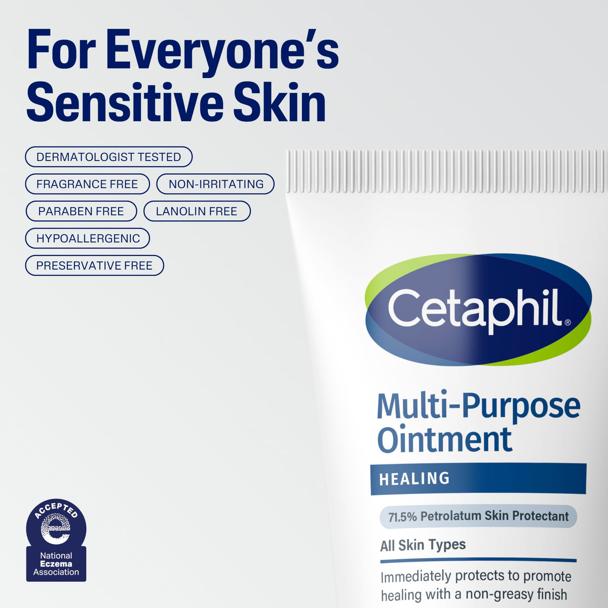 Cetaphil ointment tube with fragrance free, paraben free and lanolin free labels