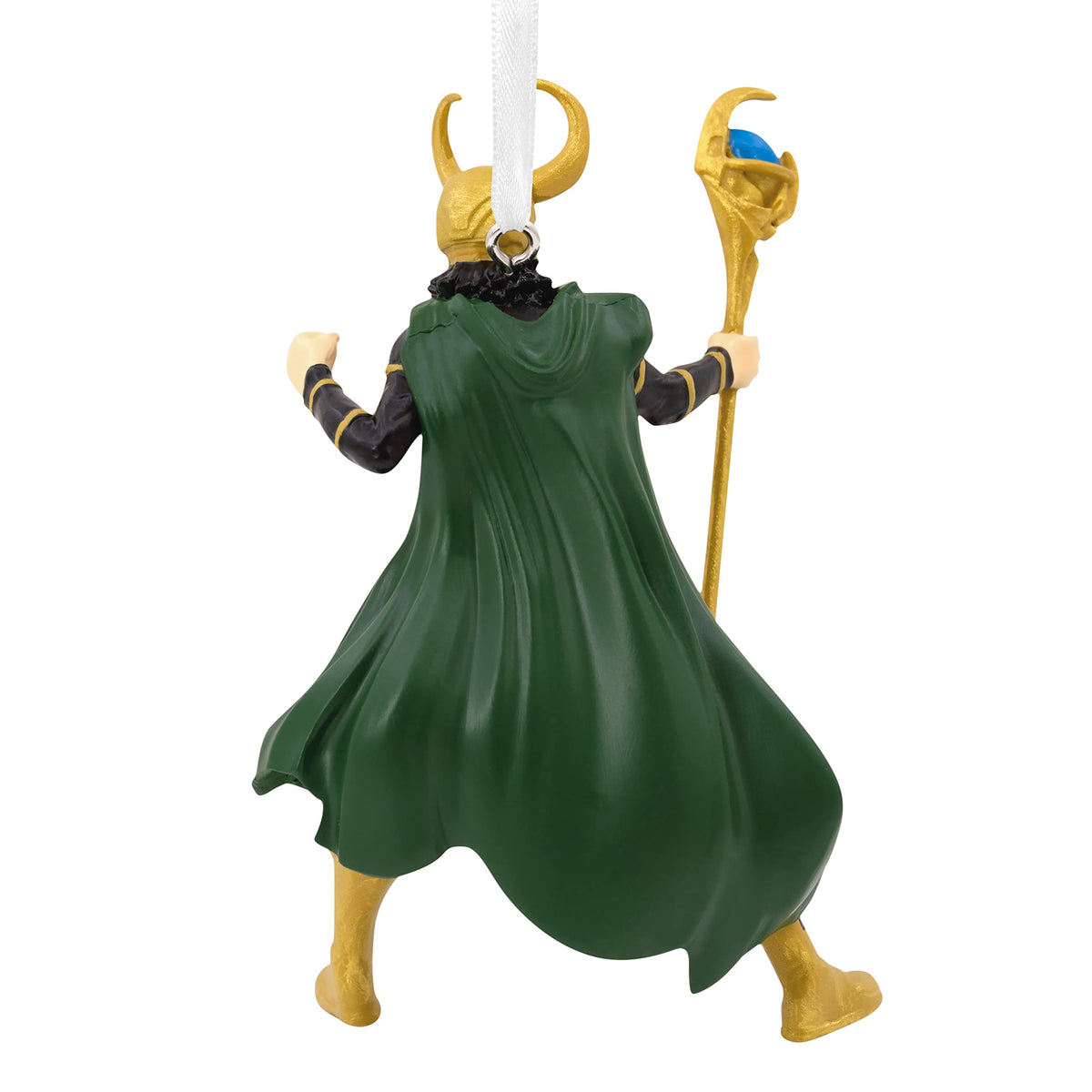 Back of the ornament showing the flowing green cape and gold sceptre