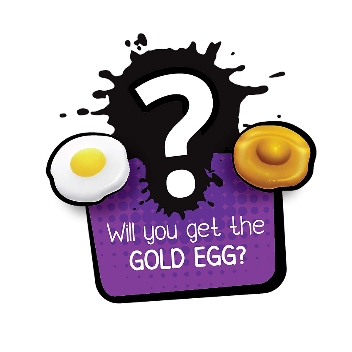 Question mark between a fried egg and a gold egg with Will you get the gold egg text