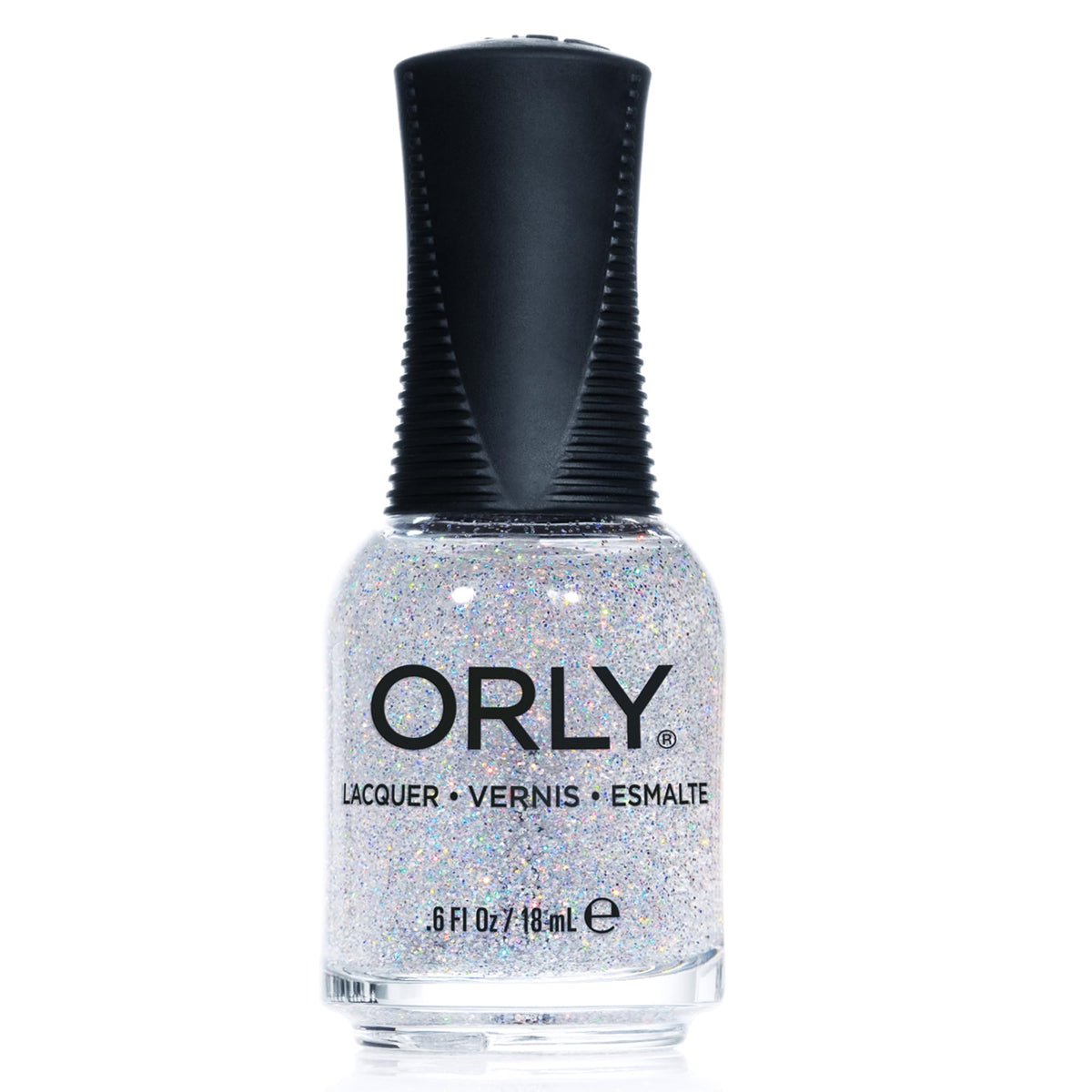 Orly Shine On Crazy Diamond polish with fine silver holographic glitter in a clear base