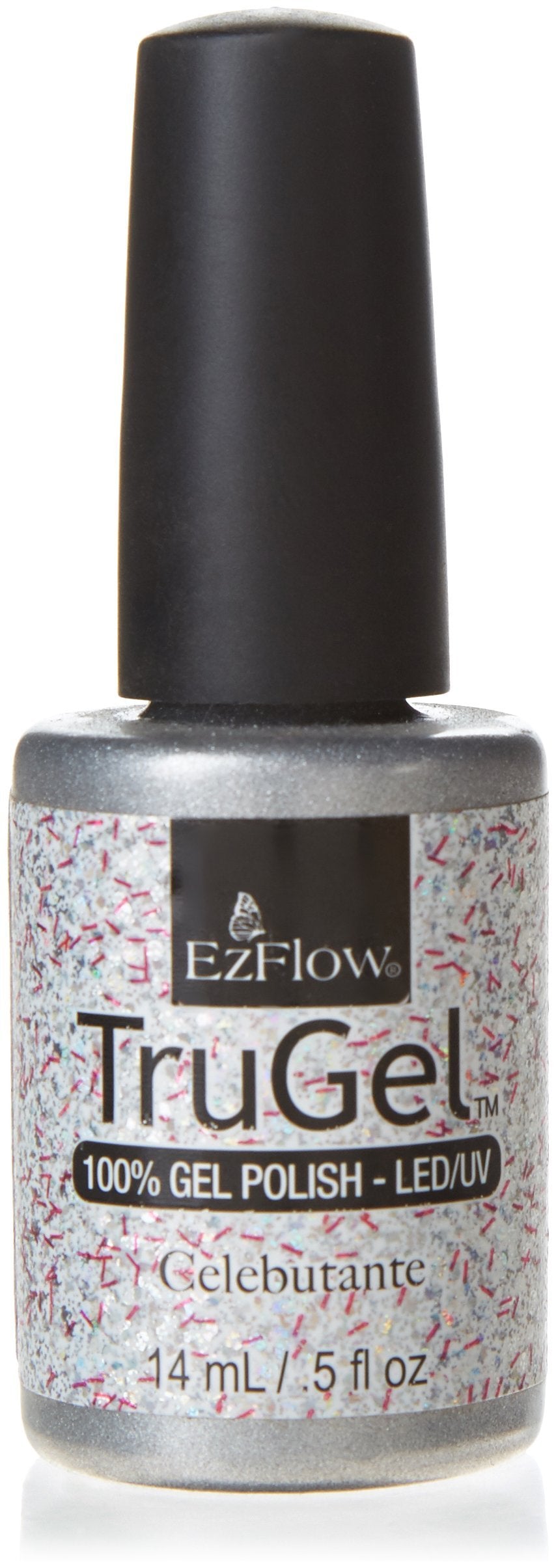 EzFlow TruGel Celebutante silver glitter gel polish with pink bar flecks, 0.5 fl oz bottle