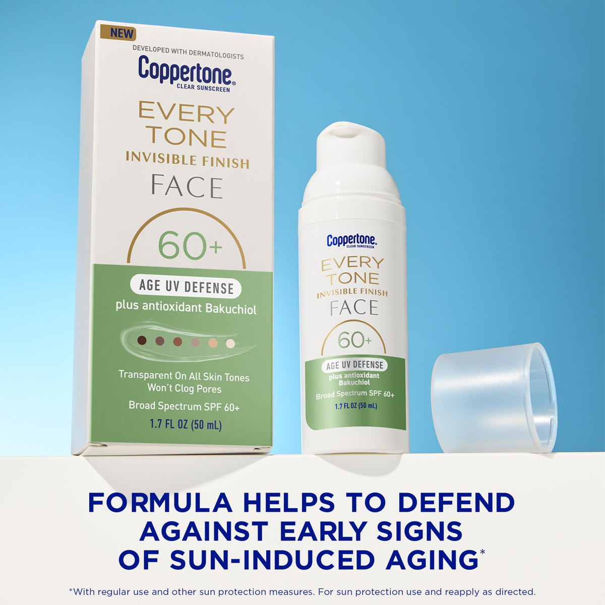 Coppertone Every Tone Invisible Finish Age UV Defense Face Sunscreen SPF 60+, 1.7 fl oz