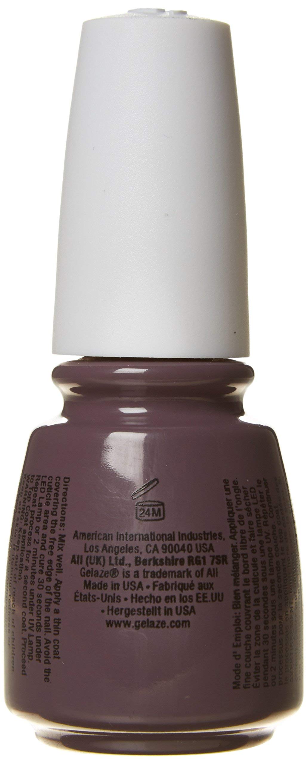 Back of the mauve gel polish bottle with directions and maker details