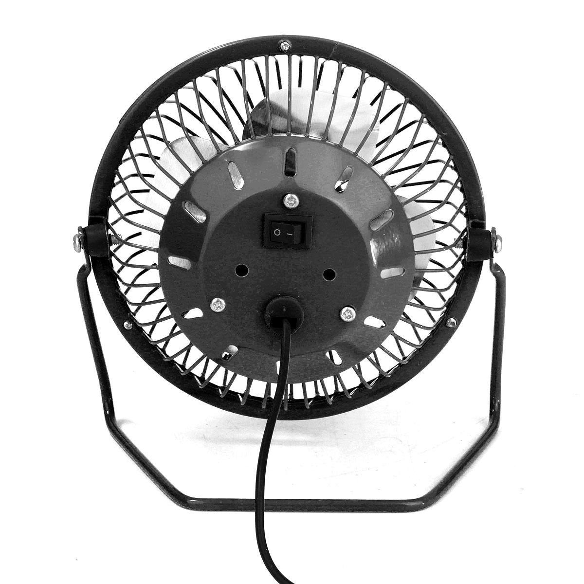 Back of the mini fan showing the on/off rocker switch and cable entry