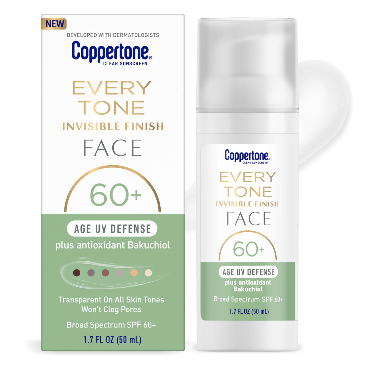 Coppertone Every Tone Invisible Finish Age UV Defense Face Sunscreen SPF 60+, 1.7 fl oz
