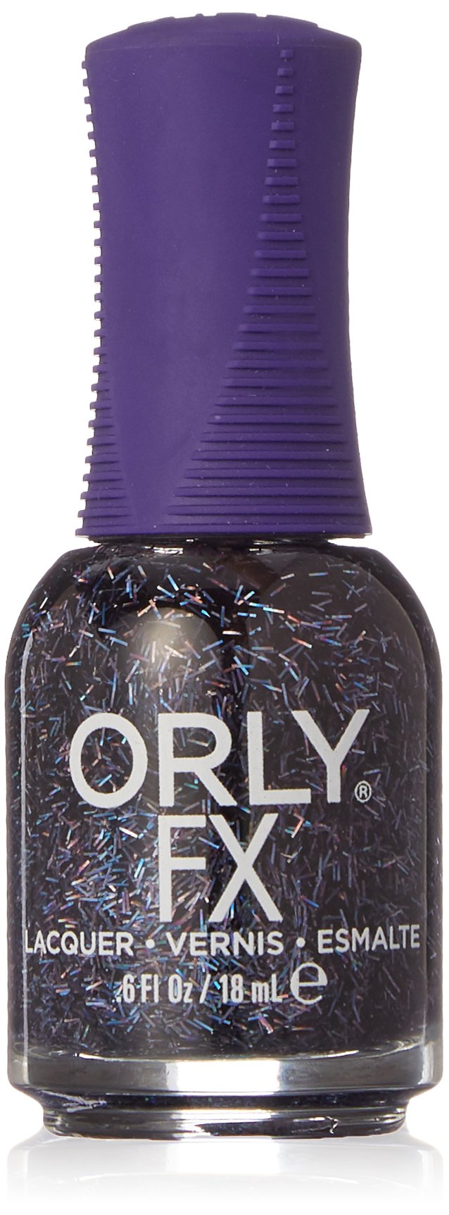 Orly FX Sunglasses At Night polish with multicoloured bar glitter and a purple cap