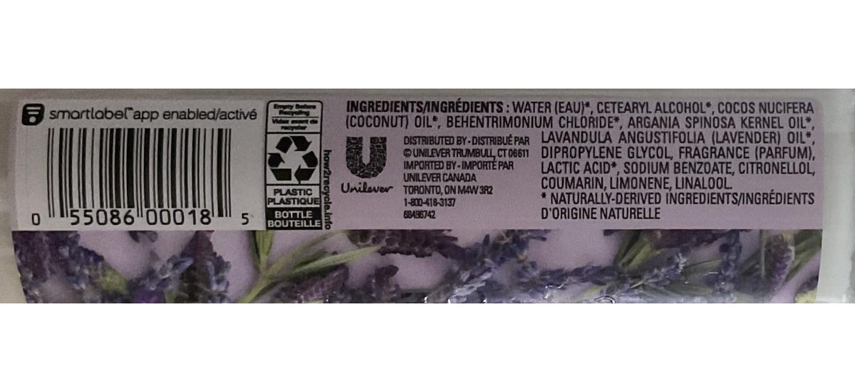 Close-up of the conditioner label barcode and ingredient list
