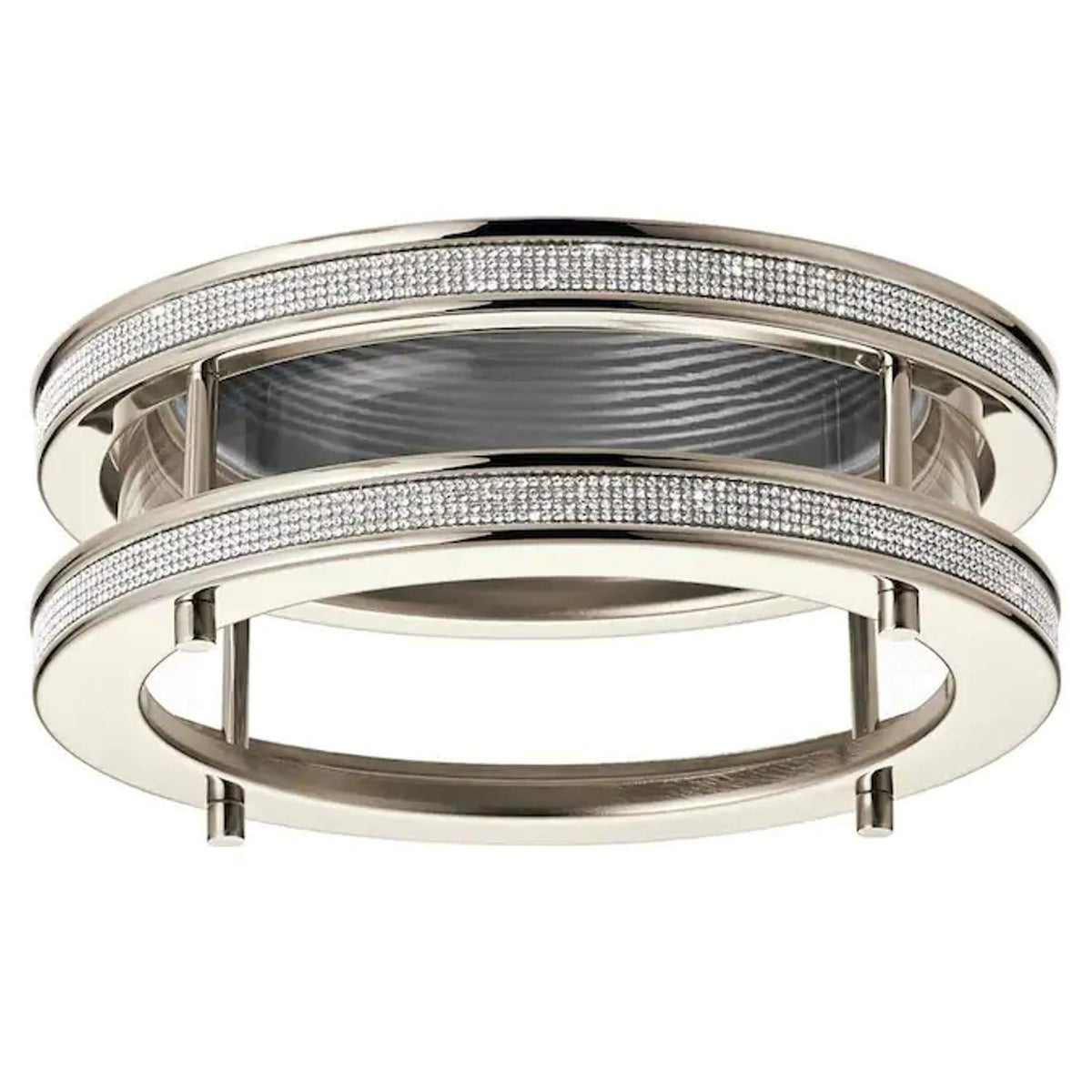 Polished nickel baffle trim with two crystal bands joined by slim posts