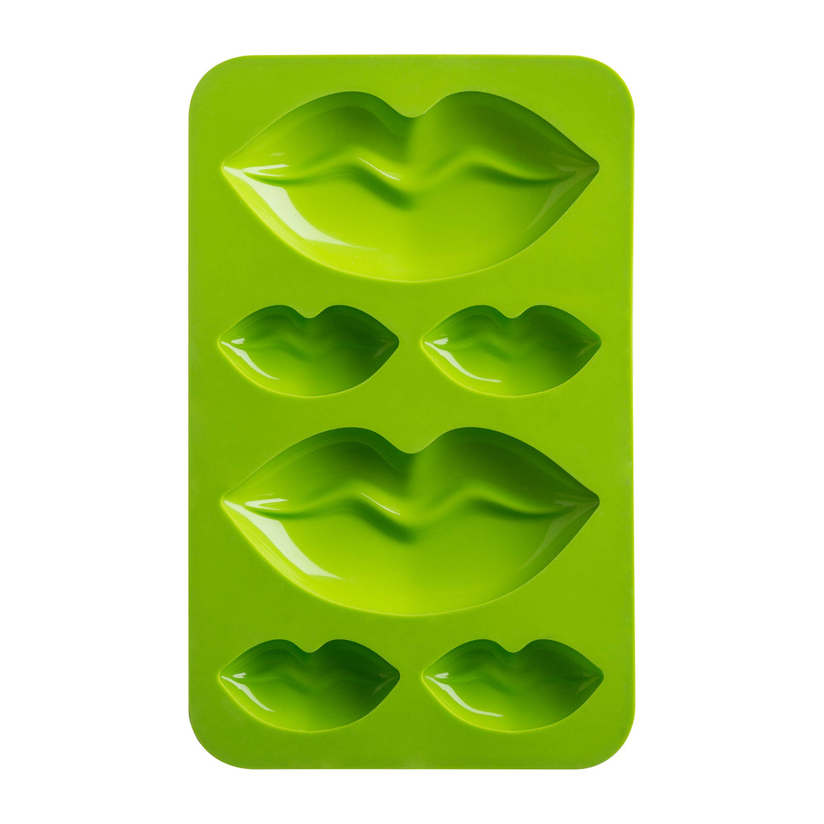 Top view of the green silicone mold with two large and four small lip cavities
