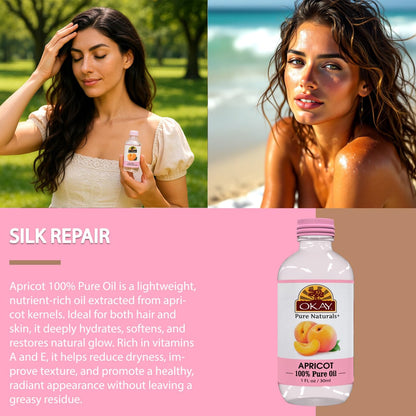 Okay 100% Pure Apricot Oil | For Hair and Skin | High in Vitamins A & C | Soothe and Heal | Free of Silicone & Paraben | 1 oz
