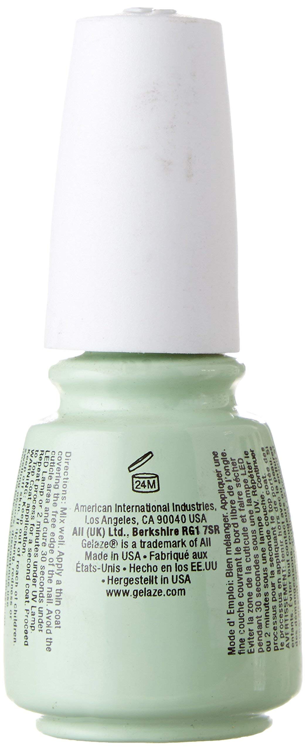 Rear label of the mint green gel polish bottle, made in USA