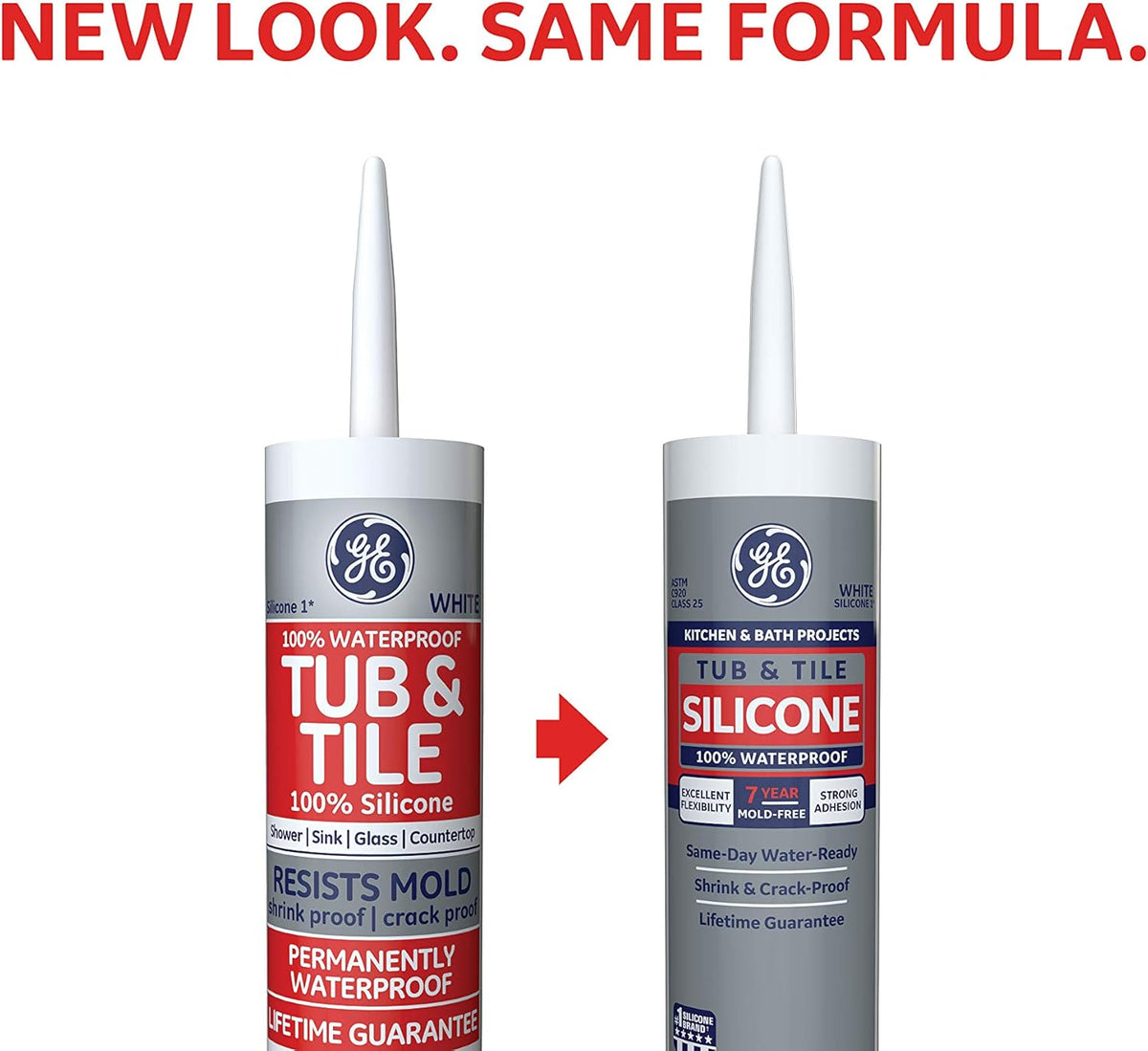 Old red tub and tile cartridge beside the new grey design, new look same formula
