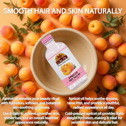 Okay 100% Pure Apricot Oil | For Hair and Skin | High in Vitamins A & C | Soothe and Heal | Free of Silicone & Paraben | 1 oz