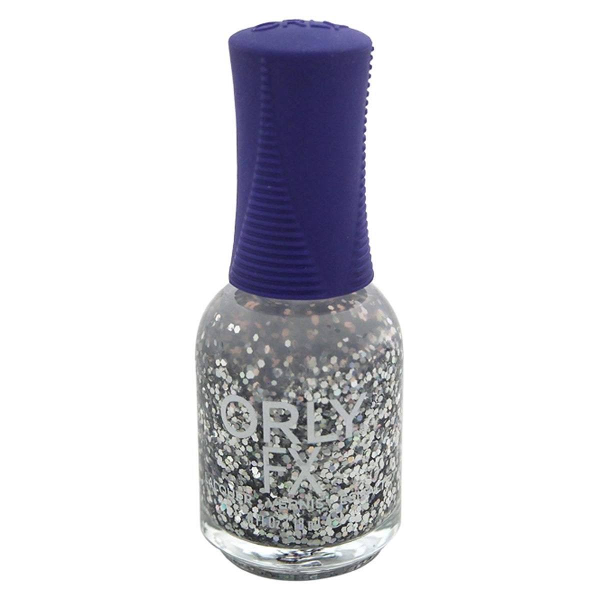 ORLY FX Holy Holo bottle of silver holographic hex glitter in clear polish, purple cap