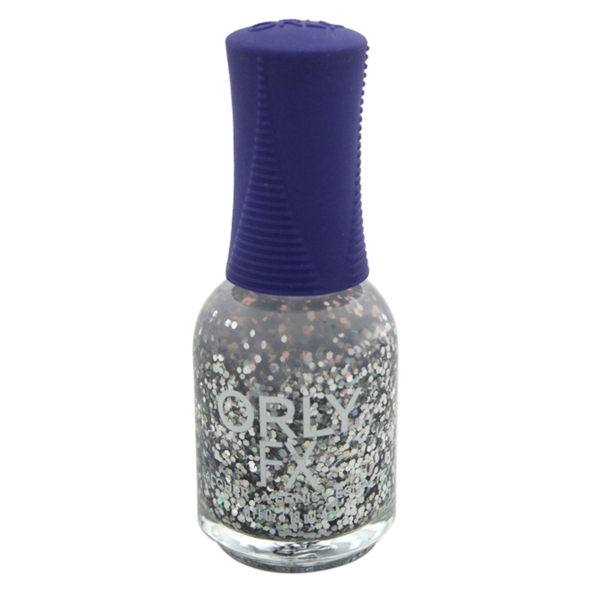 Orly FX Holy Holo polish with silver holographic hexagon glitter in a clear base