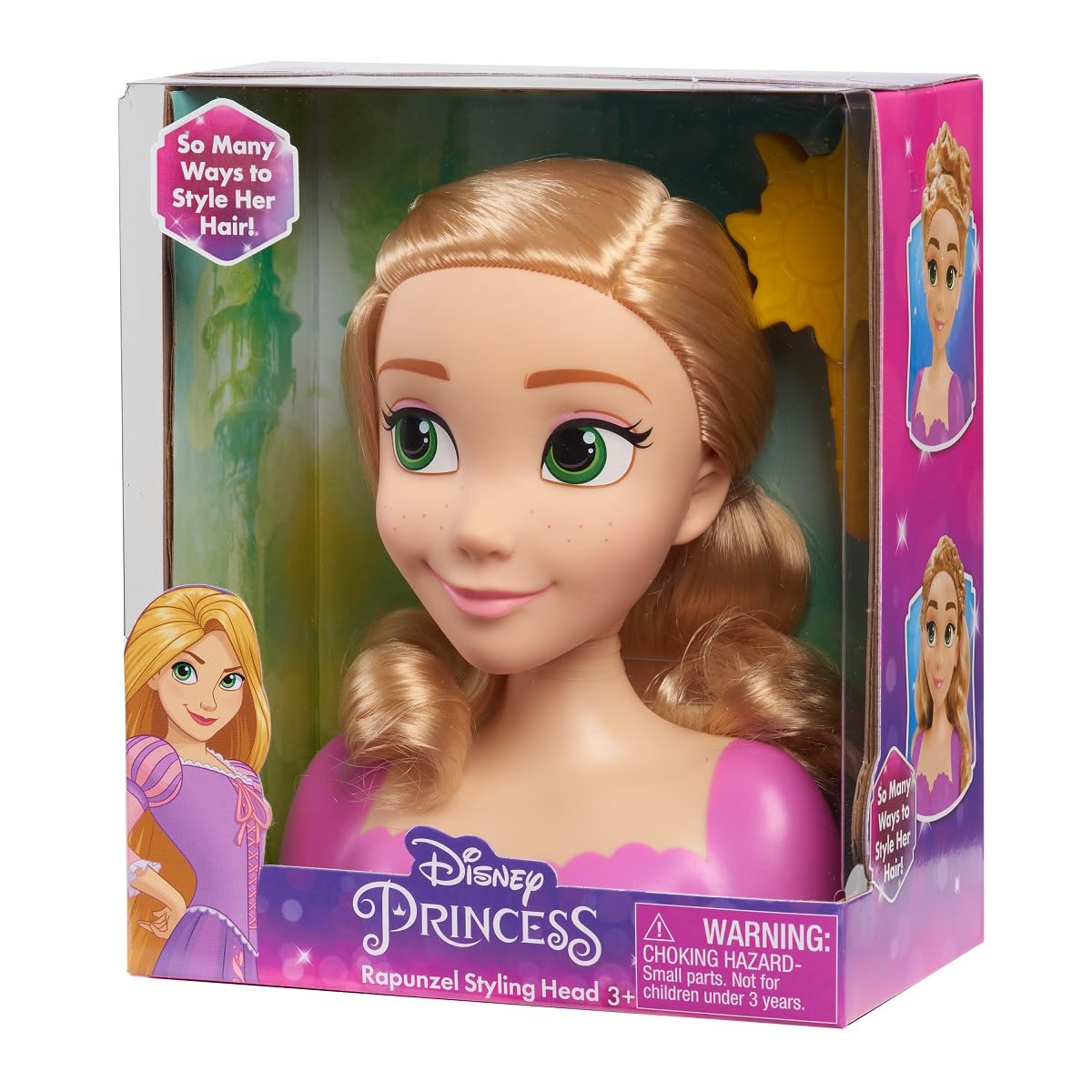 Right-angled Rapunzel styling head box showing braided hairstyle ideas on the side