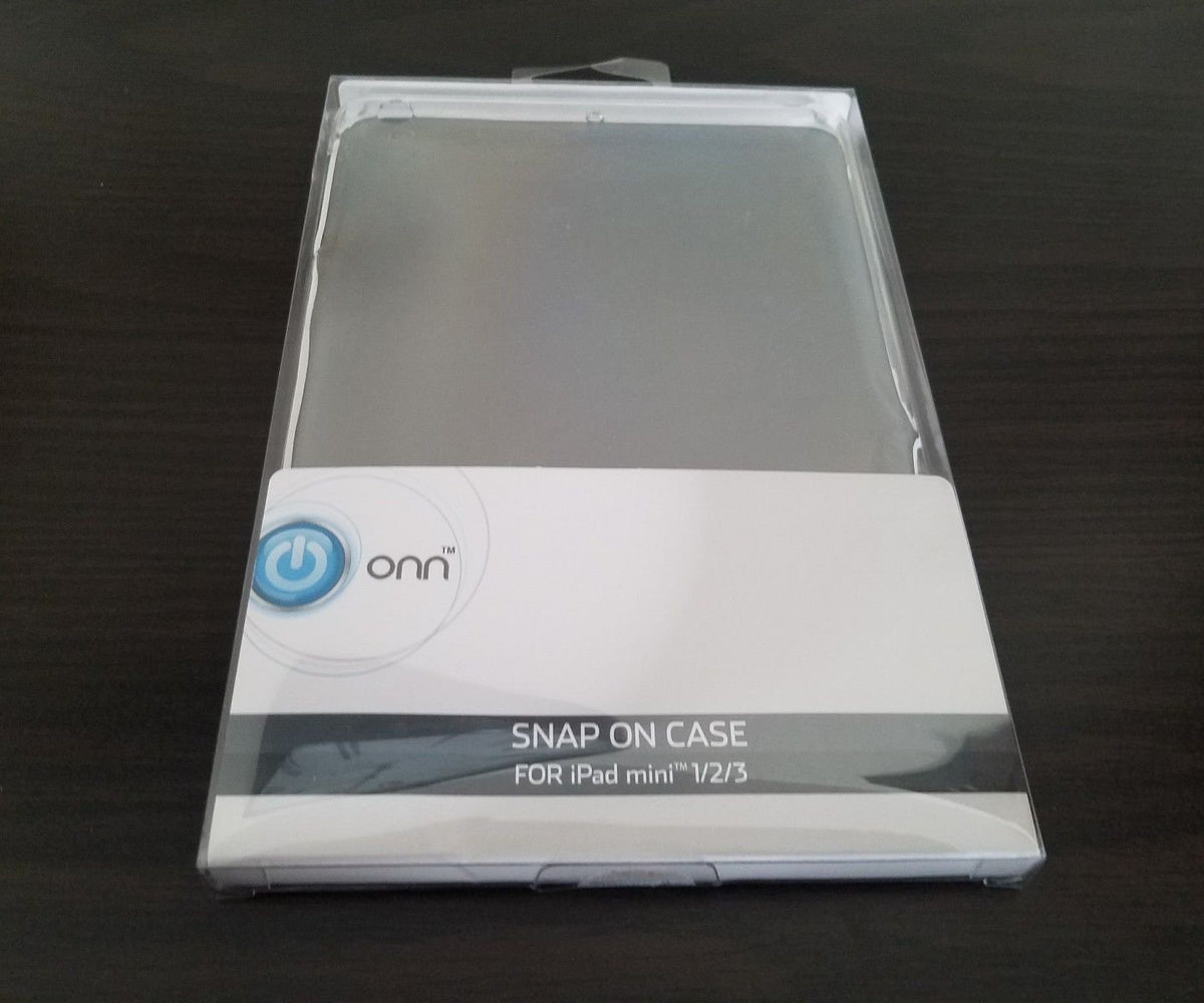 onn clear snap-on case for iPad mini 1, 2 and 3 in its package