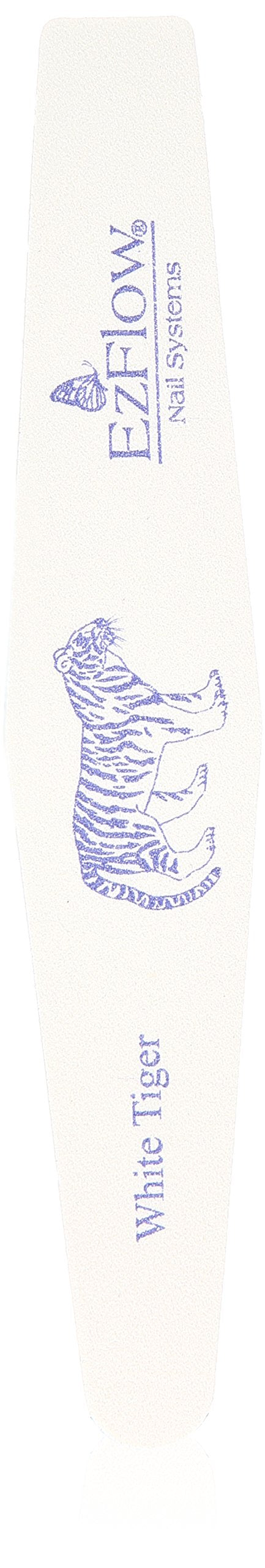 White diamond-shaped Ez Flow White Tiger nail file with a purple tiger print