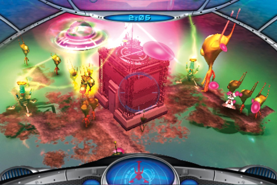 Alien Jailbreak gameplay screenshot with aliens escaping around a pink prison block
