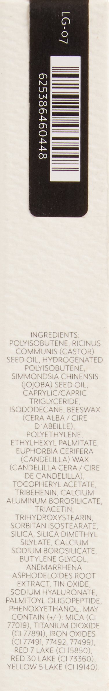 Second view of the box side panel listing lip gloss ingredients under the barcode
