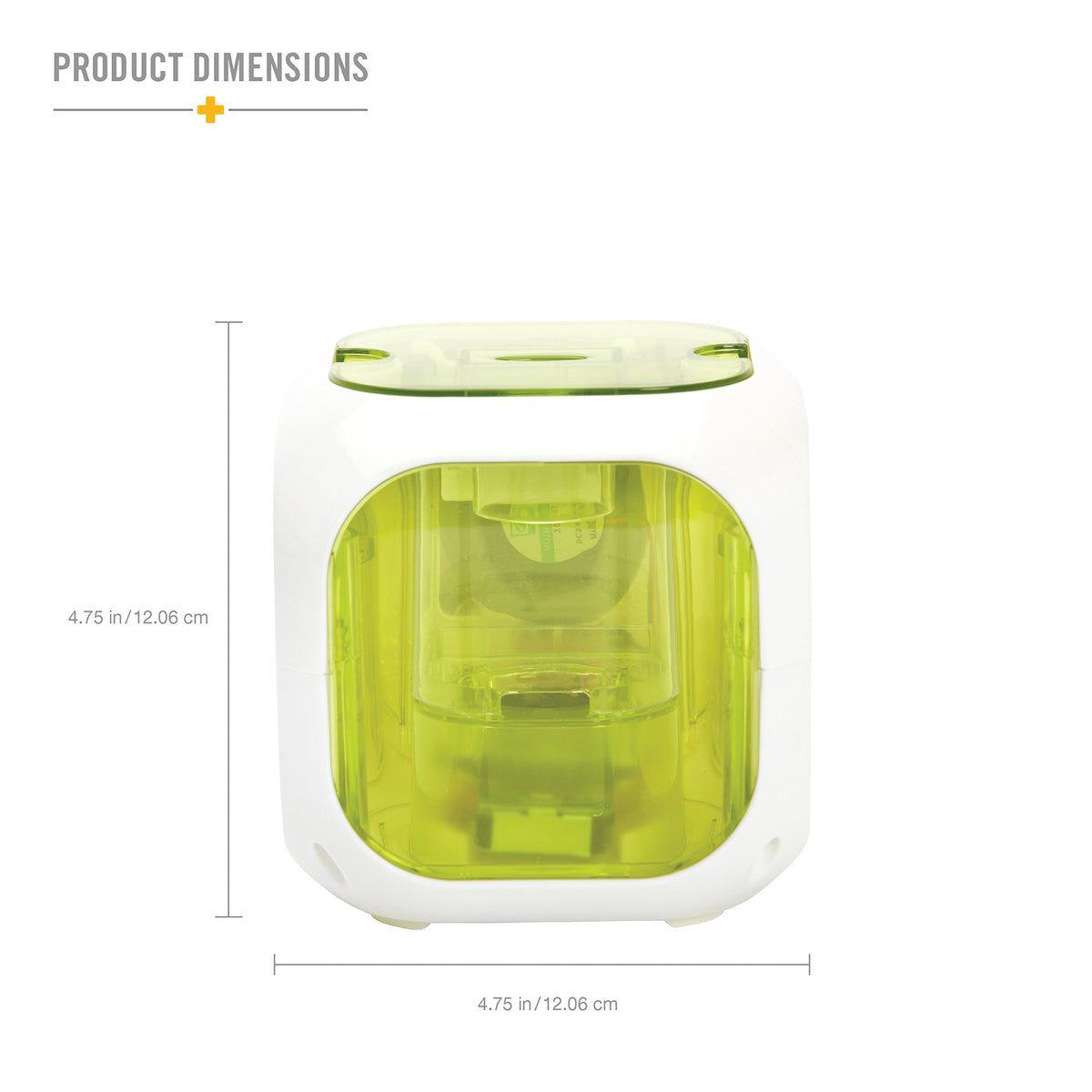 Front of the cube humidifier with 4.75 inch height and width measurements