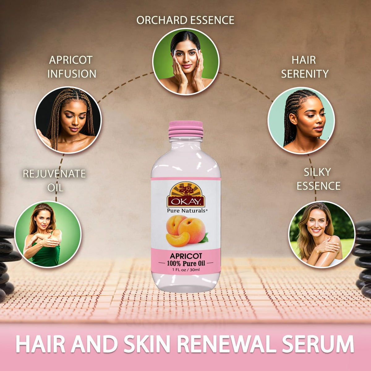 Okay 100% Pure Apricot Oil | For Hair and Skin | High in Vitamins A & C | Soothe and Heal | Free of Silicone & Paraben | 1 oz