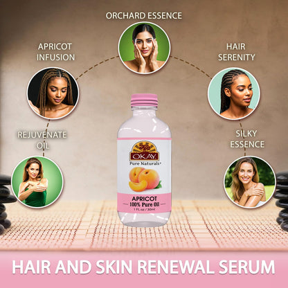 Okay 100% Pure Apricot Oil | For Hair and Skin | High in Vitamins A & C | Soothe and Heal | Free of Silicone & Paraben | 1 oz