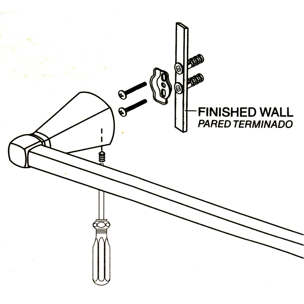 Line drawing showing how the holder bracket screws to a finished wall