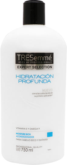 White 750 ml conditioner bottle with a Spanish-language Hidratacion Profunda label