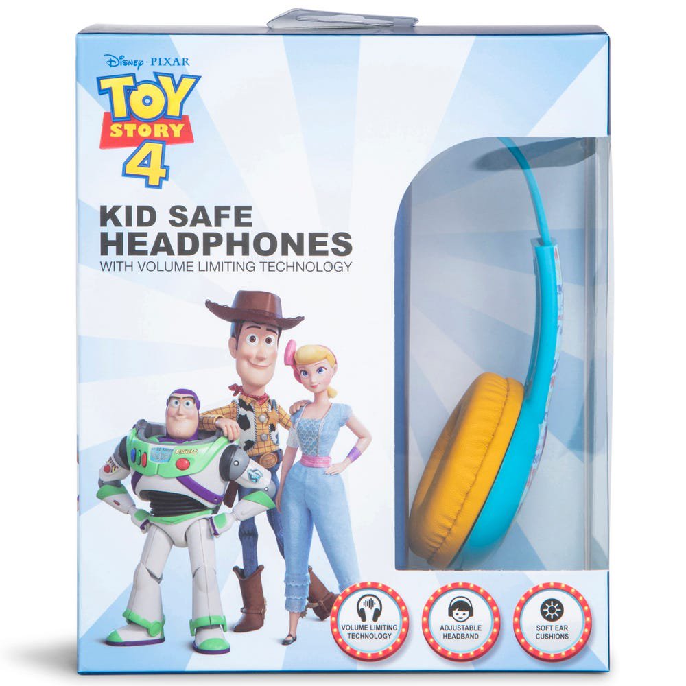 Toy Story 4 Kid Safe Headphones box with Buzz, Woody and Bo Peep