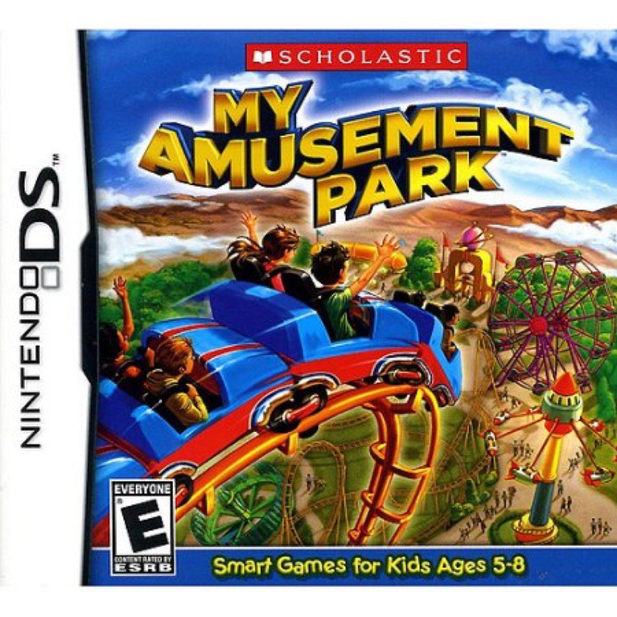 My Amusement Park DS case cover with kids riding a roller coaster past a Ferris wheel