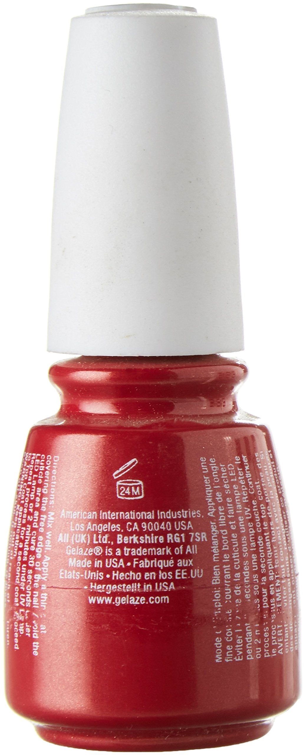 Back of the pearly red gel polish bottle with directions