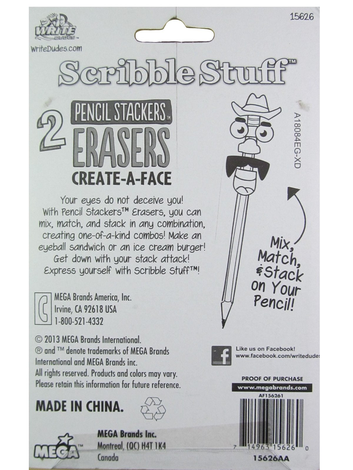 Back of Pencil Stackers create-a-face eraser card with stacking instructions